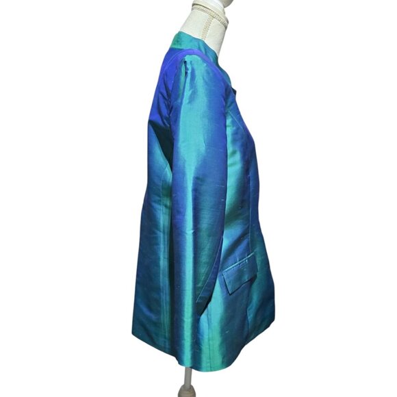 Vtg Cedro 2 Piece Womens Suit Sz S/M Iridescent Teal Blue 100% Silk Pantsuit Set - Picture 6 of 16